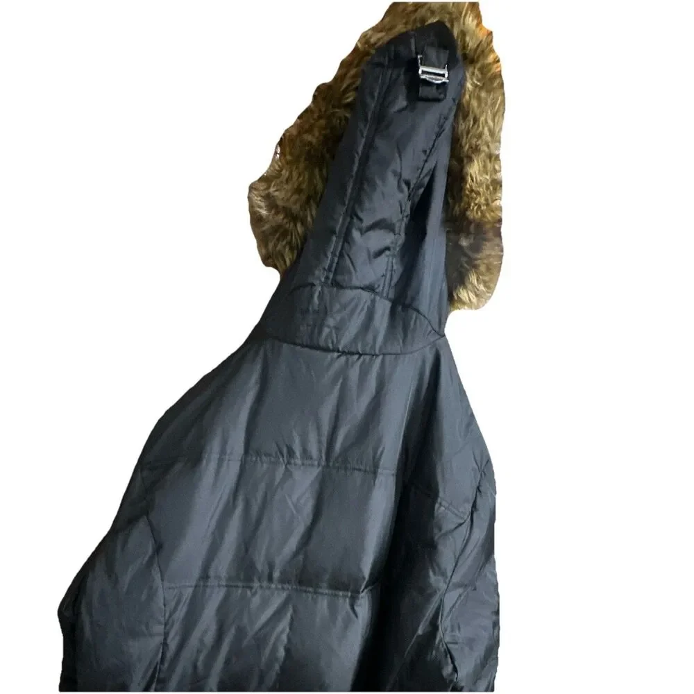 Michael Kors Women’s Black Long Puffer Coat 2X Faux Fur Hood Winter Jacket